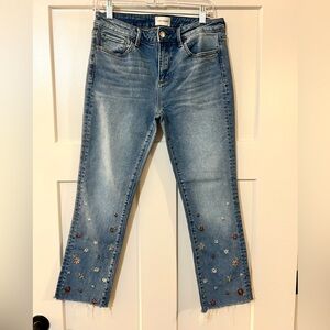 Driftwood Colette Jeans 28x26, Raw Hem, Embroidered Floral Design